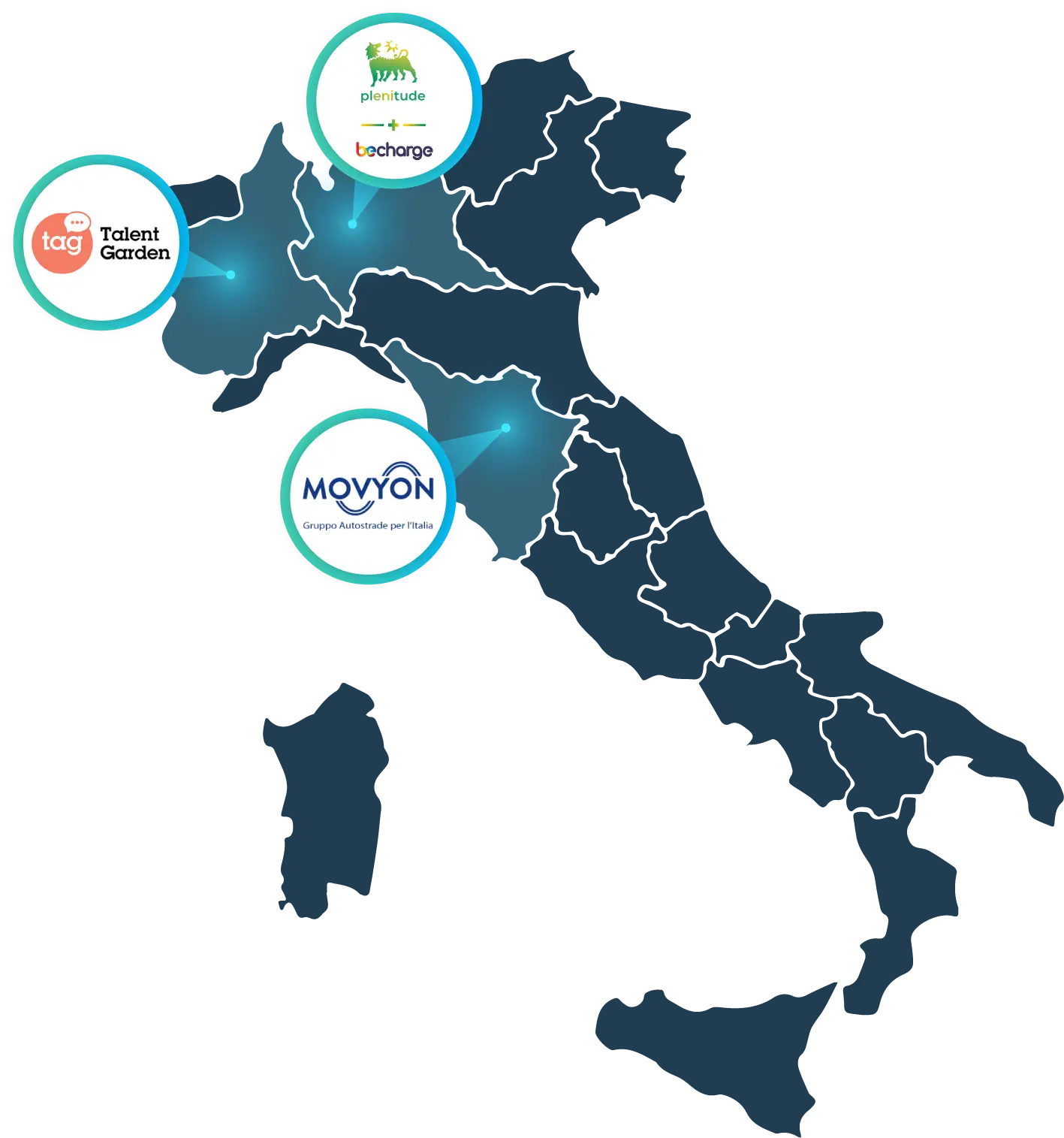 Mappa delle installazioni già avvenute all'interno del territorio italiano con i clienti che hanno scelto i nostri servizi come soluzione universale di Smart Parking